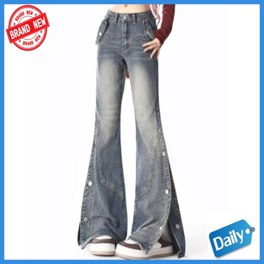 Straight Leg High Waisted Patchwork Flared Denim … - image 5